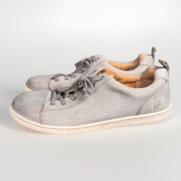 Born Mens Ashram Casual Shoe Size 10.5 M Gray Perforated Leather Sneaker Cap Toe - Picture 3 of 7